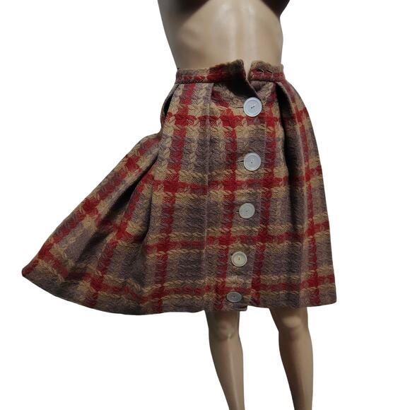 1960s Vintage Handmade Wool Puffy Pleated Big Button Front Tulip Skirt Size XS - Picture 2 of 5